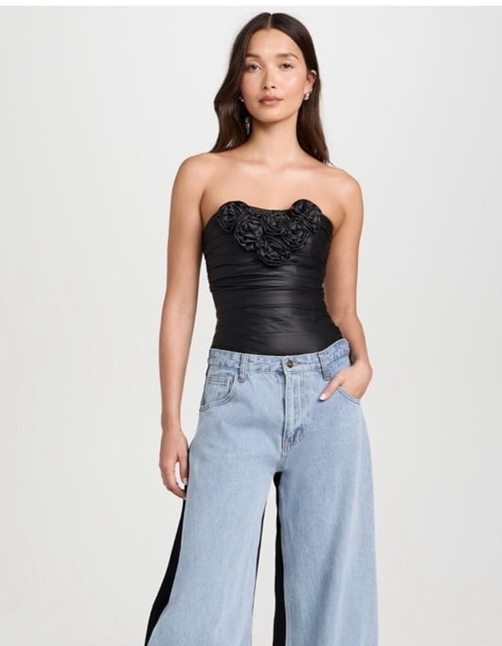 Lioness Black Strapless Rosette Corset Top